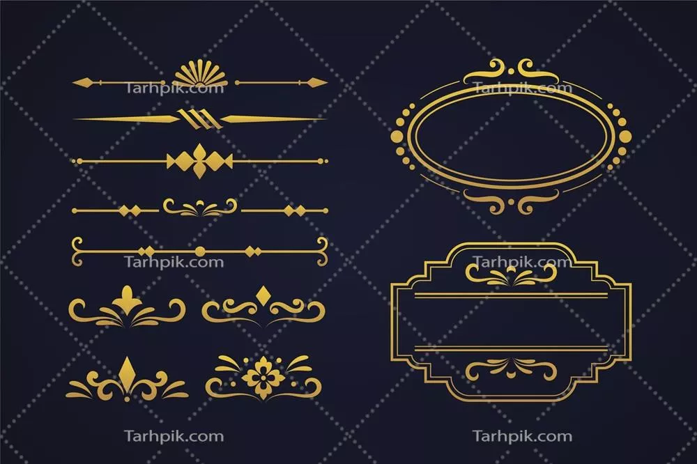 مجموعه طراحی وکتور تزئینی خطی طلایی زیبا و هنری