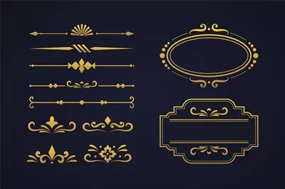 مجموعه طراحی وکتور تزئینی خطی طلایی زیبا و هنری