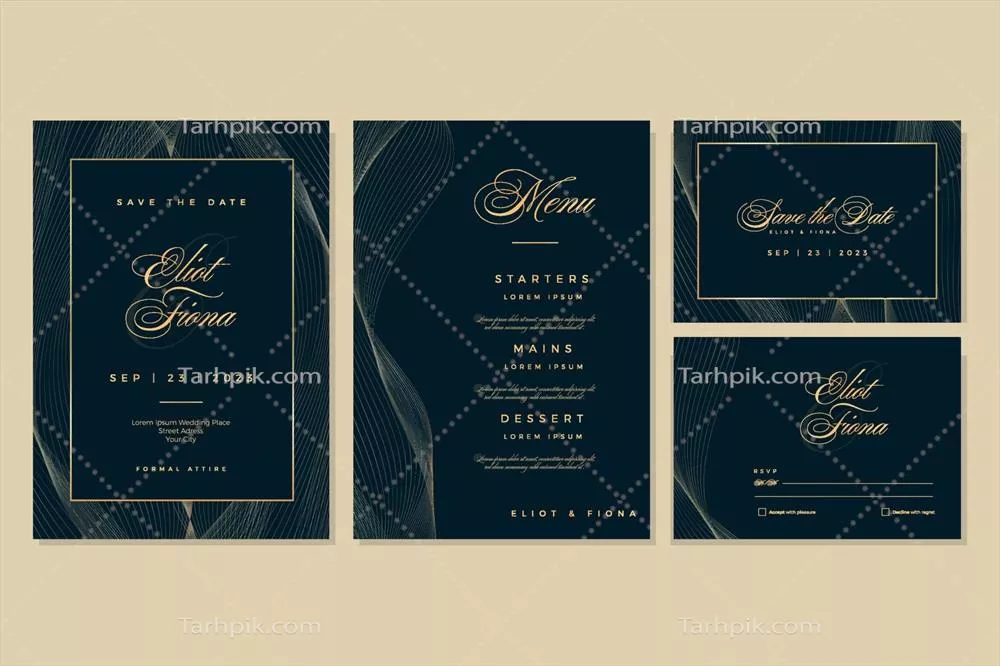 وکتور دعوتنامه عروسی با گرادیان طلایی: زیبایی و مجلست را به نمایش بگذارید