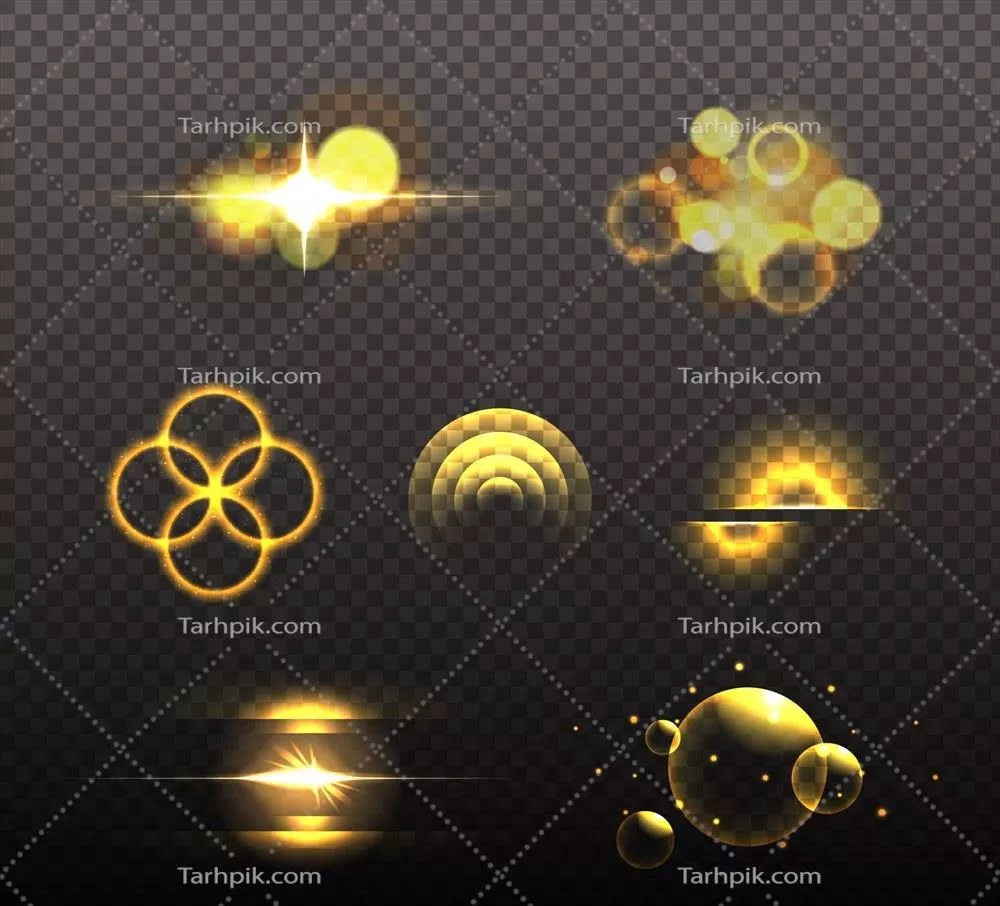 وکتور مجموعه طراحی افکت نور طلایی برای ایجاد جلوههای بصری زیبا و خیرهکننده