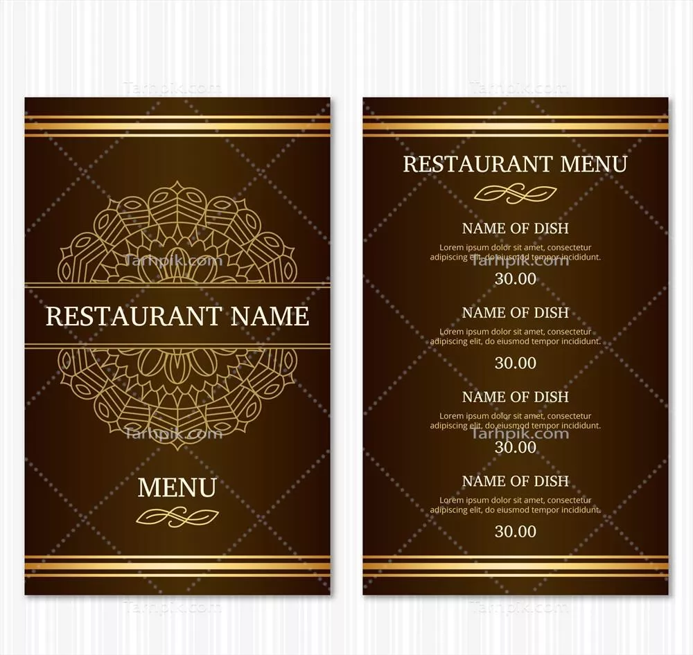 وکتور الگوی منوی رستوران طلایی برای طراحی زیبا و جذاب