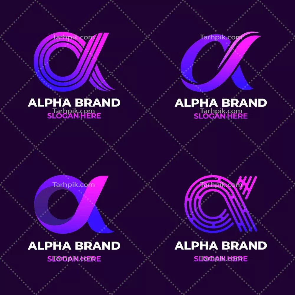 پکیج لوگوهای وکتور گرادیانت آلفا برای طراحیهای مدرن و خلاقانه