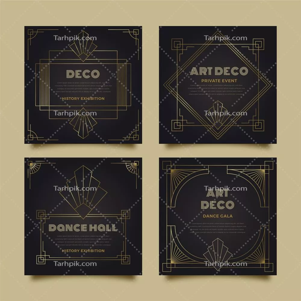 وکتور مجموعه پست های اینستاگرام به سبک آرت دکو با گرادیان های جذاب