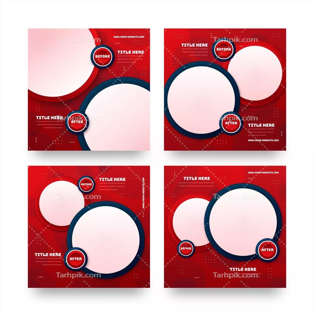 وکتور مجموعه گرافیکی پستهای اینستاگرام قبل و بعد با گرادیان جذاب