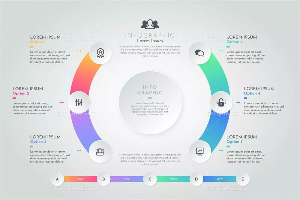 اینفوگرافیک دایرهای با گرادیان و طراحی وکتور برای ارائه اطلاعات