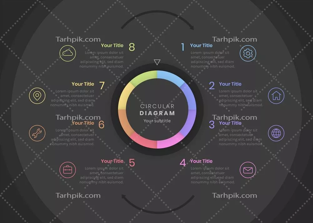 اینفوگرافیک دایرهای با گرادیان رنگی و طراحی وکتور سهبعدی