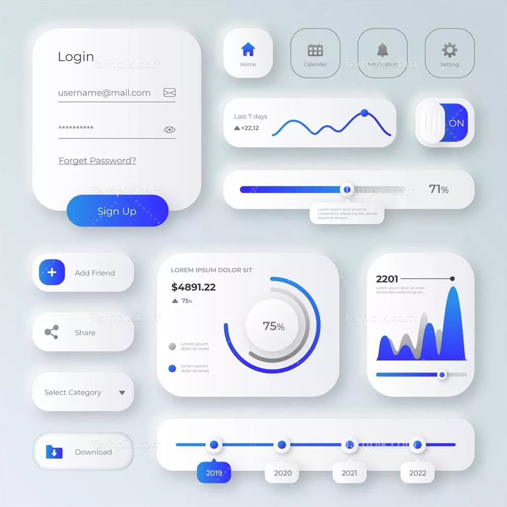 کلیکت طراحی رابط کاربری با رنگ‌های گرادیانت و وکتورهای مدرن