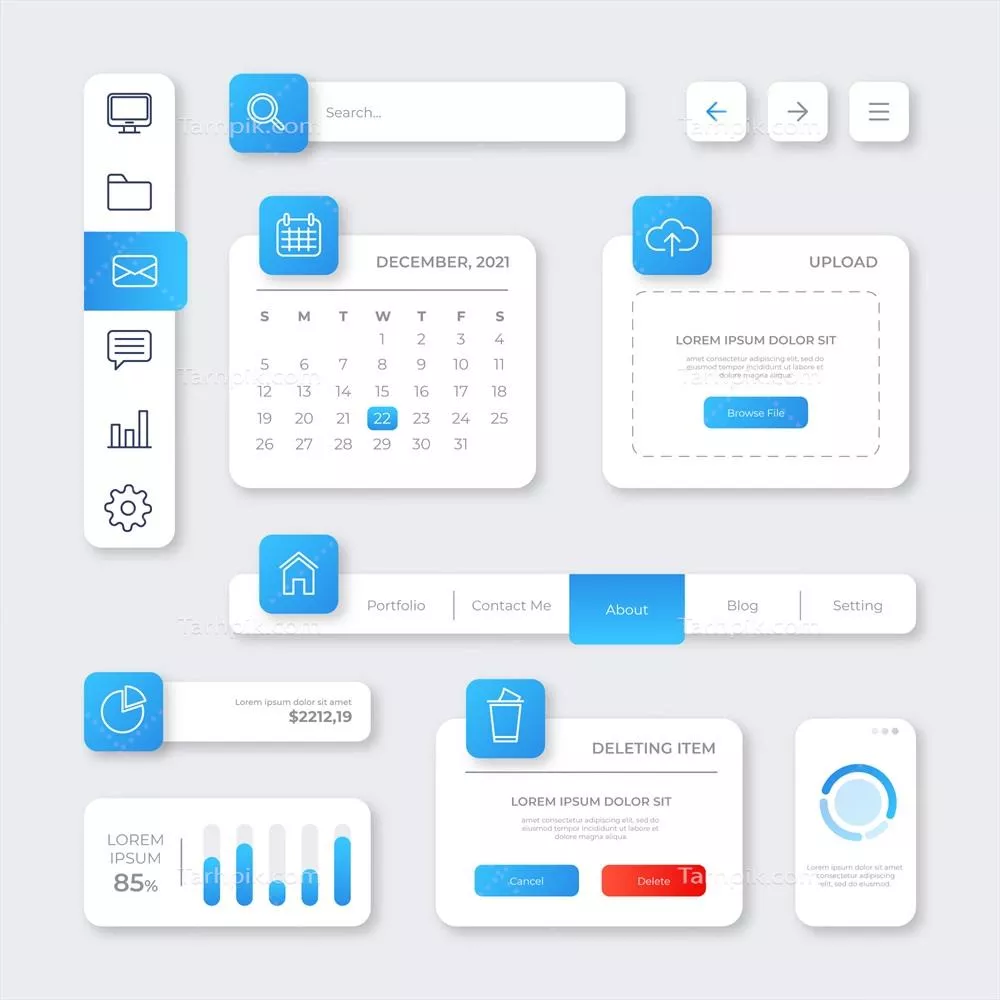 مجموعه‌ی کیت رابط کاربری با رنگ‌های گرادیانت و وکتورهای زیبا