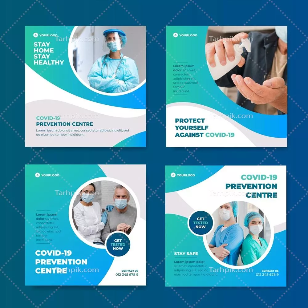 وکتور مجموعه پست های اینستاگرام با گرادیانت و طراحی ویکتور در زمینه کرونا