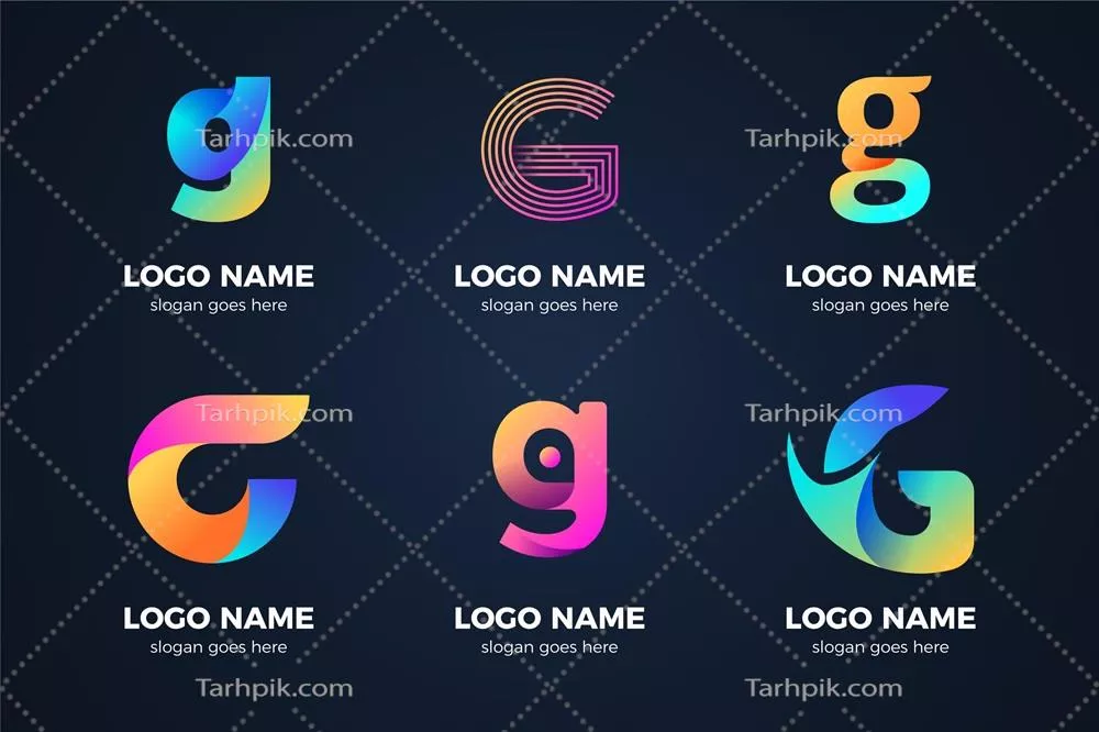 وکتور بسته لوگوی گرافیکی با طراحی حروف G به صورت گرادیان