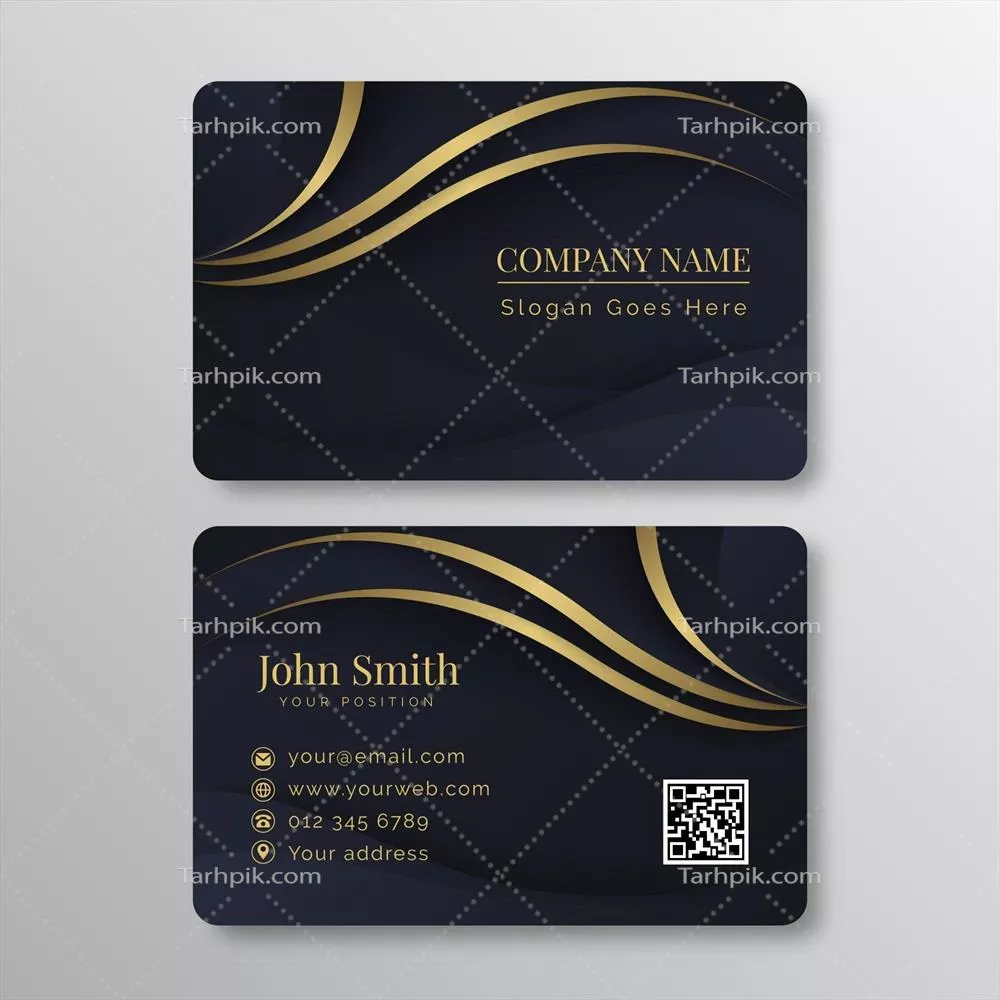 وکتور طرح کارت ویزیت افقی با رنگ بندی طلایی و گرادیان لوکس در سبک مدرن