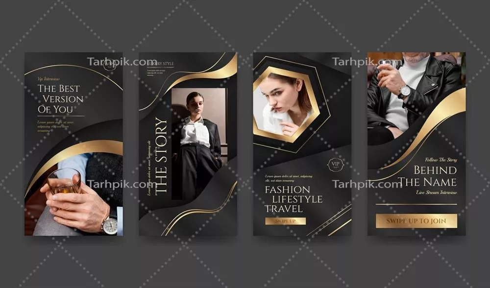وکتور استوریهای اینستاگرام با طراحی لوکس و گرادیان طلایی