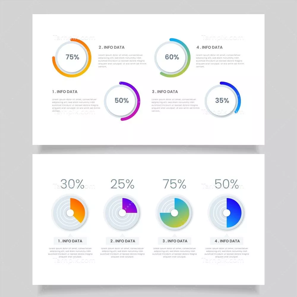 وکتور اینفوگرافیک نمودارهای هاروی با رنگ های گرادیان: تجزیه و تحلیل بصری داده ها