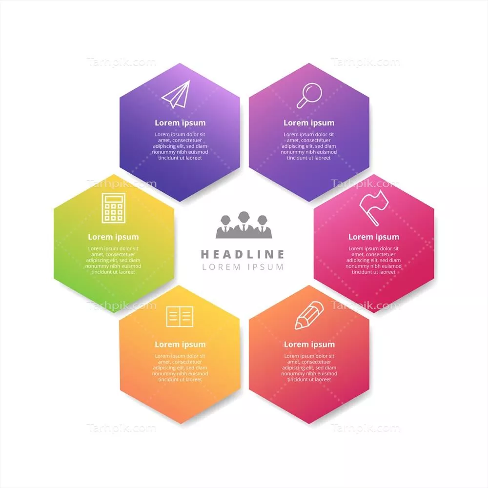 الگوی بنر اینفوگرافیک شش ضلعی با گرادیان و وکتور منحصر به فرد