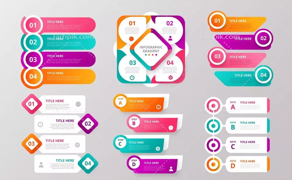 مجموعه عناصر اینفографیک گرادیان وکتور برای طراحی خلاقانه