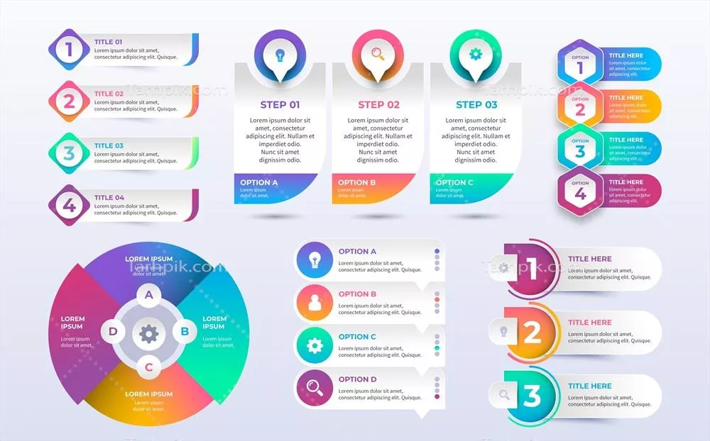 مجموعه عناصر اینفوگرافیک گرادیان وکتور - طراحی و تحلیل بصری اطلاعات