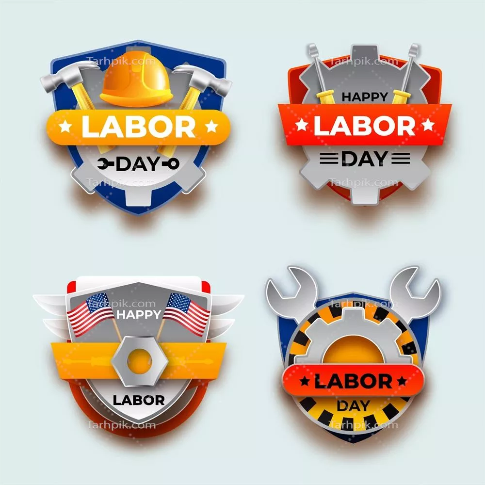 مجموعه برچسب های روز کارگر با طراحی گرادیانت و وکتورای جذاب