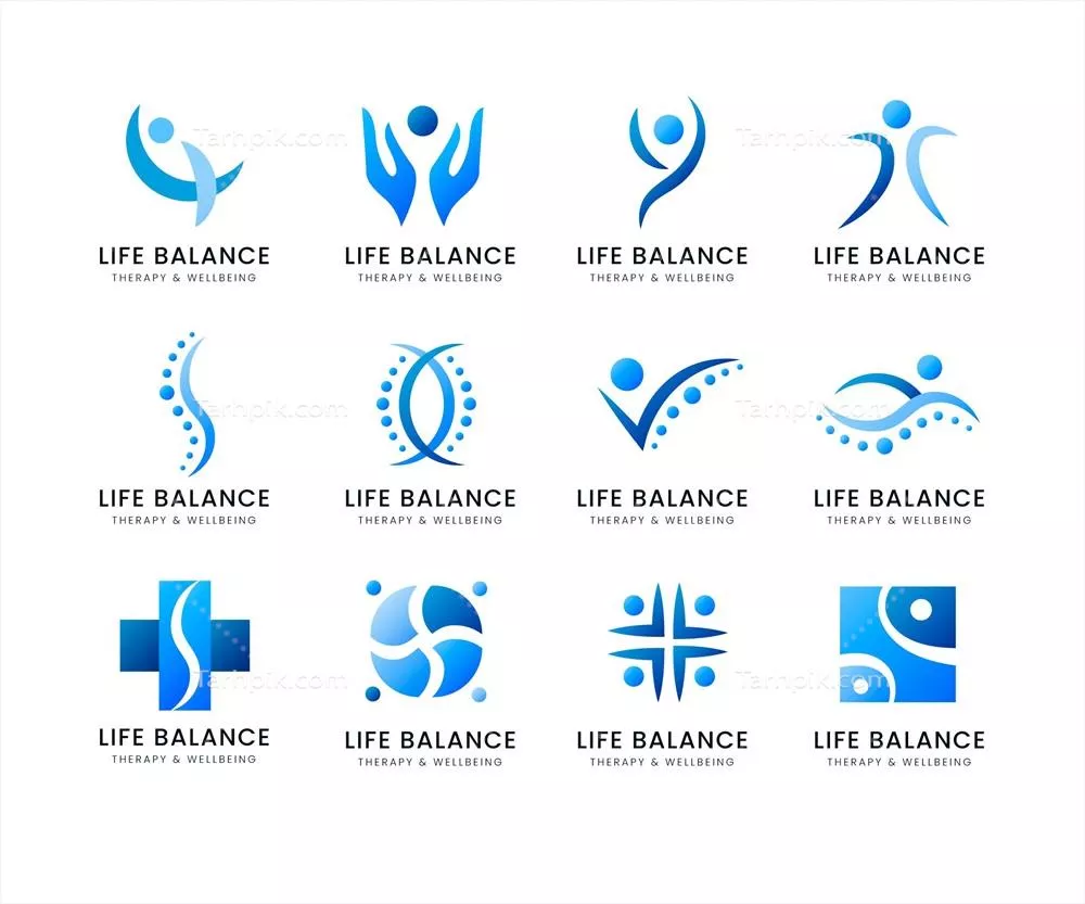 وکتور مجموعه لوگوهای درمان فیزیکی با طراحی گرادینت برای طراحی گرافیکی