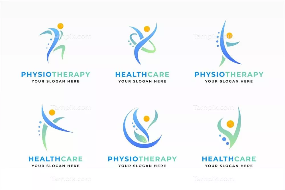 مجموعه الگوهای لوگوی فیزیوتراپی با طراحی گرادینت و وکتور