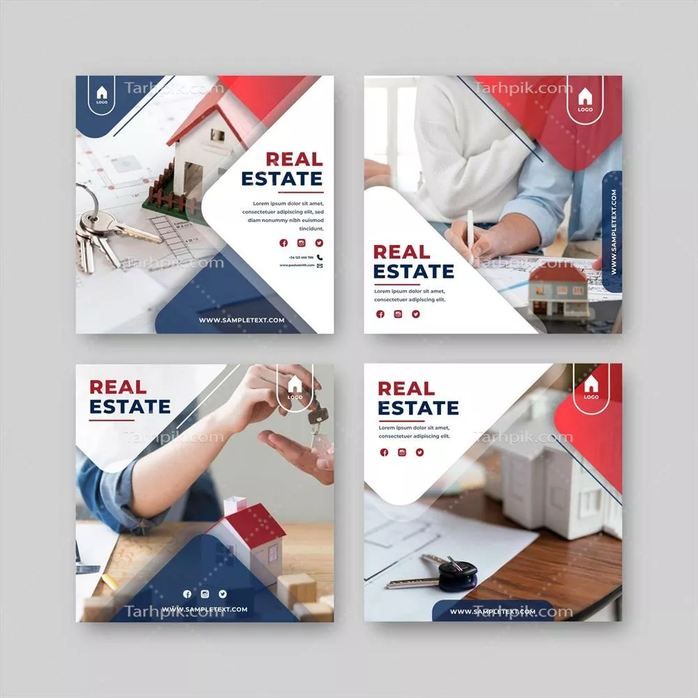 مجموعه وکتور پست های اینستاگرام املاک با زمینه گرادیان
