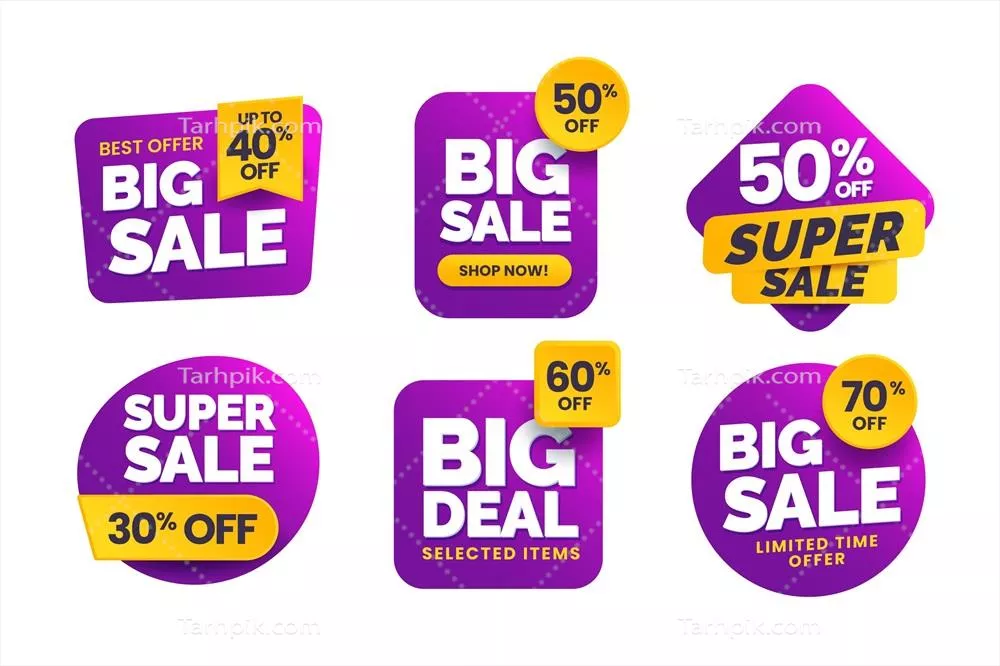 ست شامل نشانهای فروش گرادیان: طراحی وکتور خلاقانه برای تجارت آنلاین