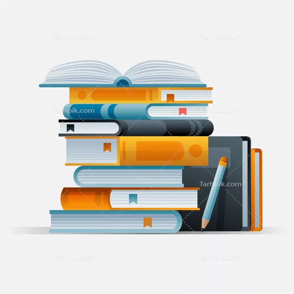 تصویر وکتوری از کتاب‌های رنگی با گرادیان در چیدمان stacked