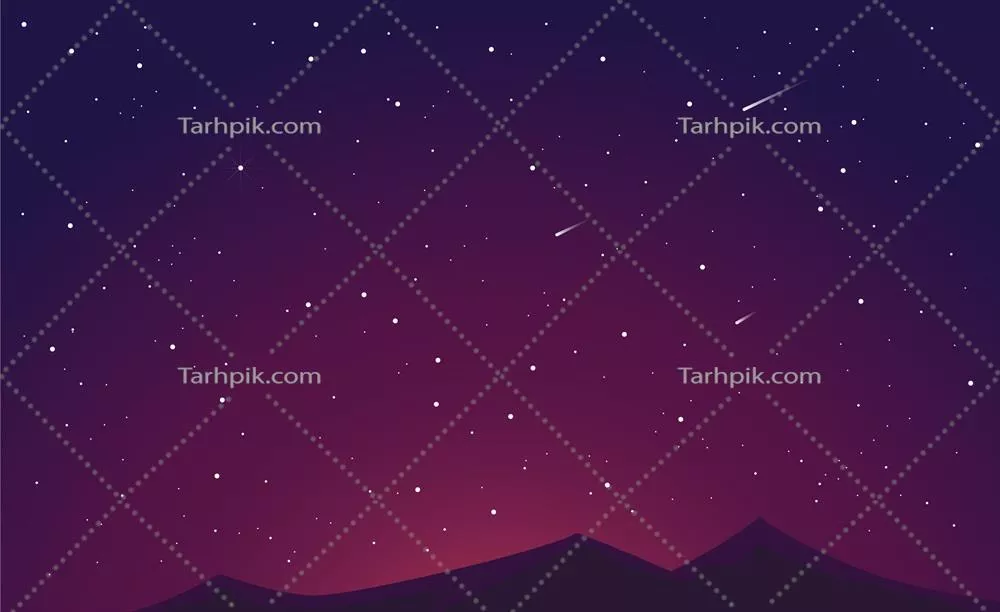 زمینه گرادیان شب ستاره‌ای با کوه‌ها به صورت وکتور