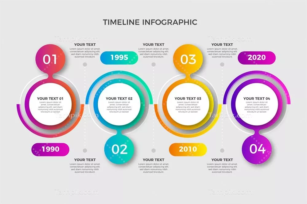 طرح گرافیکی خط زمان با گرادیان و اعداد به صورت وکتور