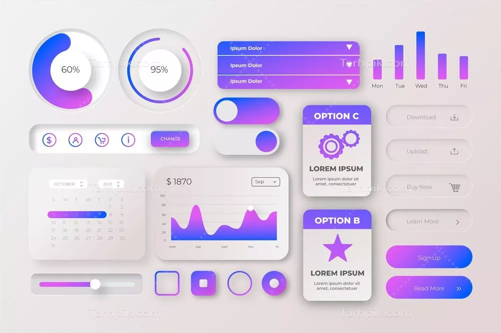 مجموعه کیت رابط کاربری گرادینت وکتوری برای طراحی های مدرن