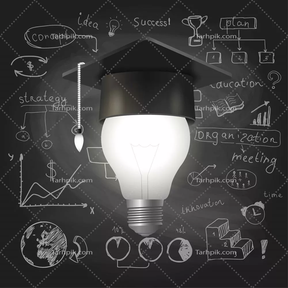 تصویر وکتور کلاه فارغالتحصیلی و لامپ روشنایی برای طراحیهای آموزشی