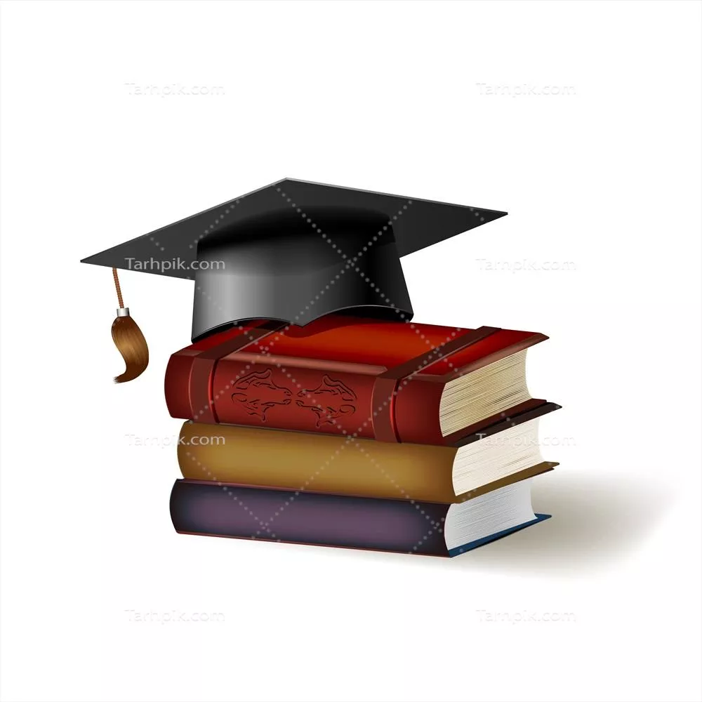 وکتور کتاب‌های مشکی با هدیه‌های فارغ‌التحصیلی و کلاه‌های آموزشی