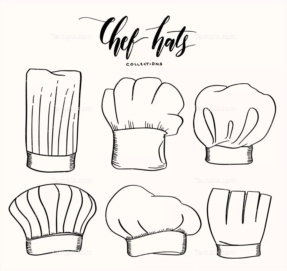 انتخاب عالی انواع کلاههای سرآشپز به صورت طراحی دستی و وکتور