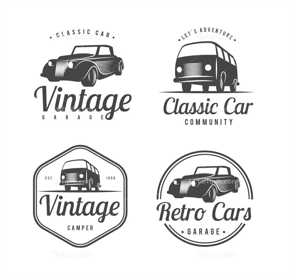 مجموعه لوگوهای بی‌نظیر با خودروهای کلاسیک و طراحی وکتور