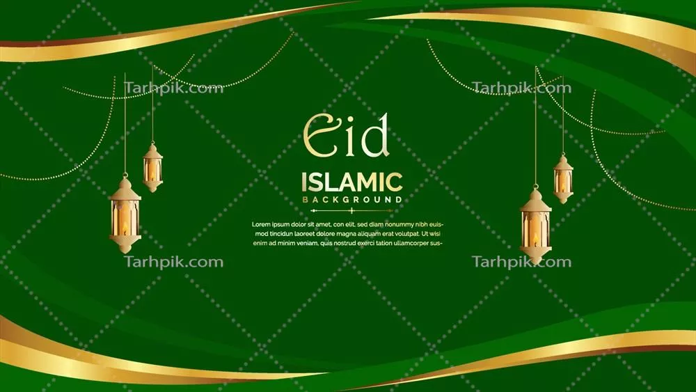 وکتور پسزمینه جشن عید با رنگ سبز و فانوسهای آویزان برای فضای شاد