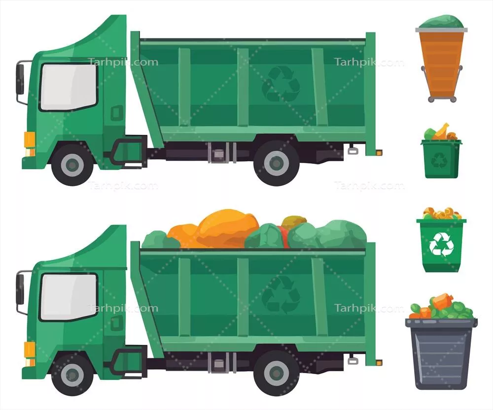 وکتور نTruck زباله سبز و انواع مختلف سطل زباله ایزوله شده