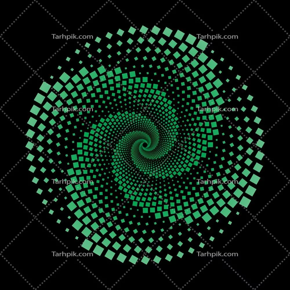 طرح وکتور دایرهی مارپیچی با مربع نقطهدار و گرادینت سبز