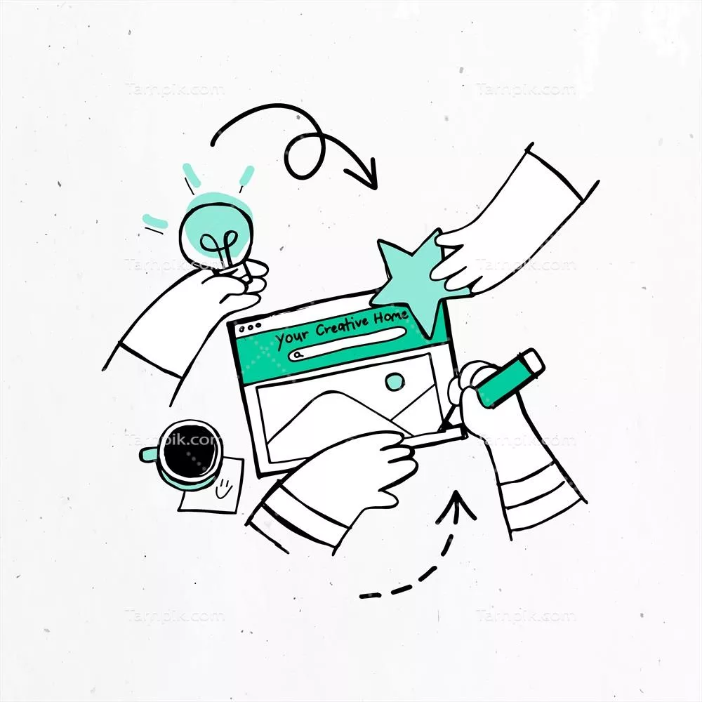 طراحی برداشتی از طوفان فکری با دستکش سبز و هنر خط‌خطی و وکتور