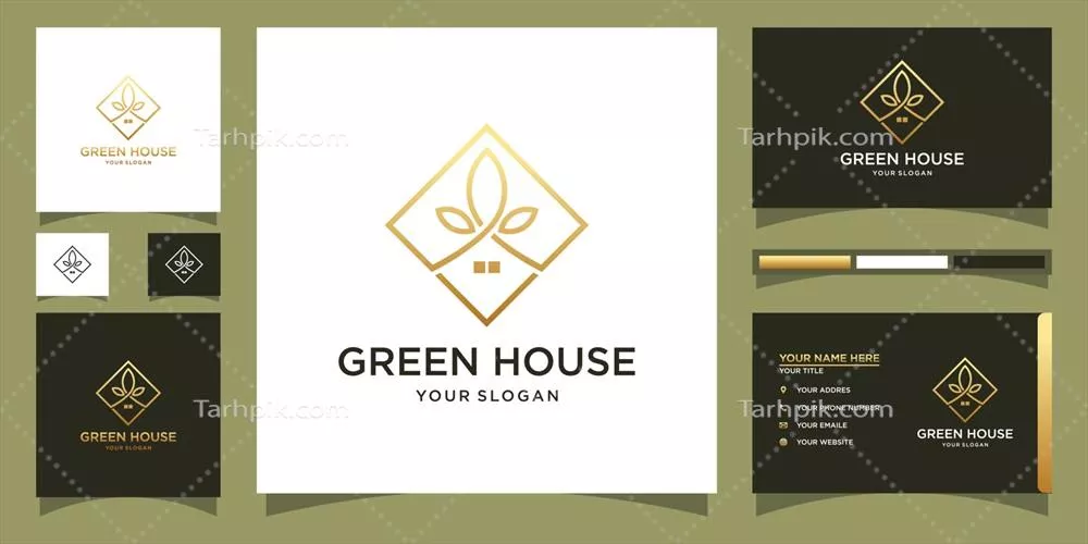 وکتور طراحی لوگوی گلخانه با مفهوم برگ و عناصر طبیعی زیست محیطی