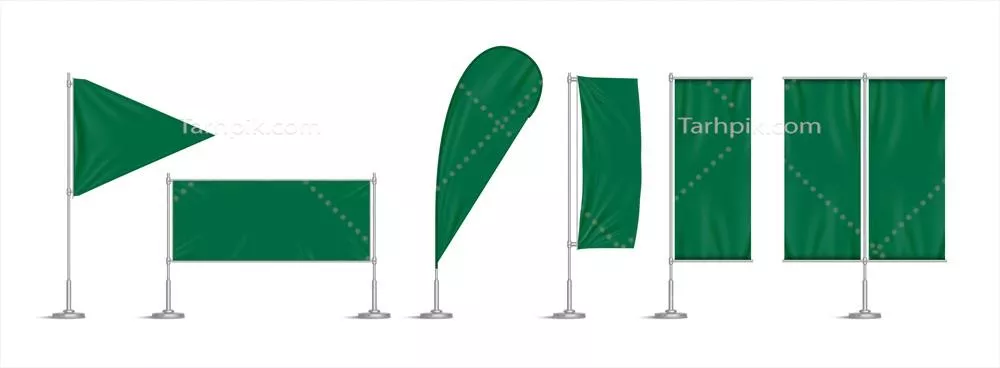 مجموعه پرچم های وینیل سبز با طراحی بنر برای میله وکتور