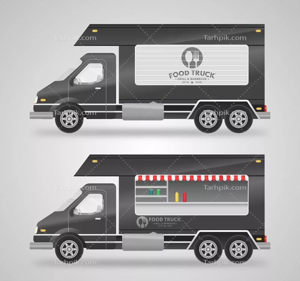 وکتور کامیون غذایی خاکستری با طراحی مدرن و جذاب