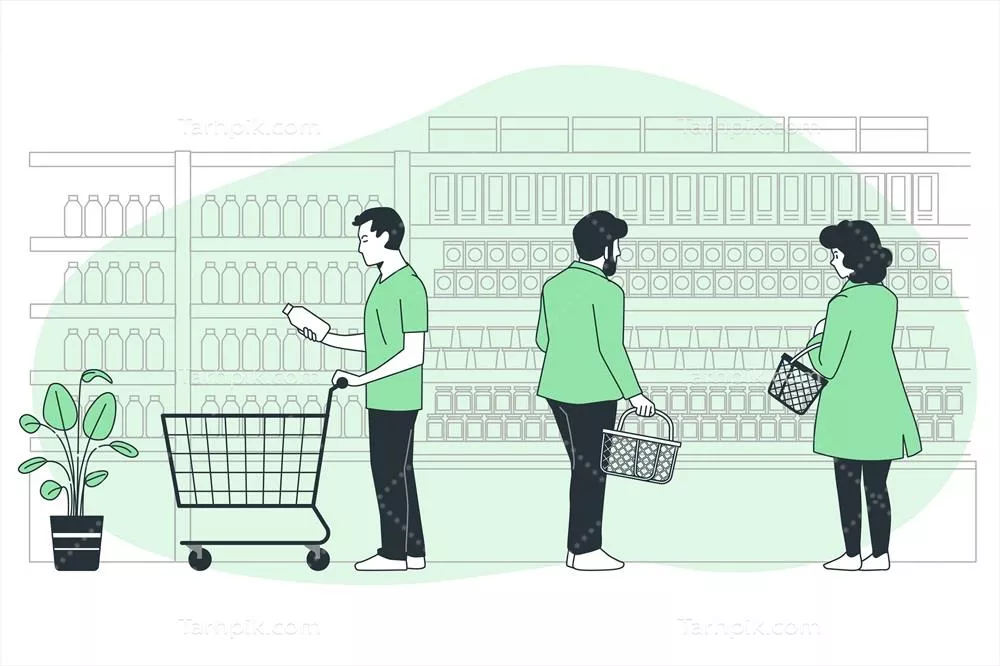 تصویر مفهومی خرید مواد غذایی به صورت وکتور برای استفاده در گرافیک