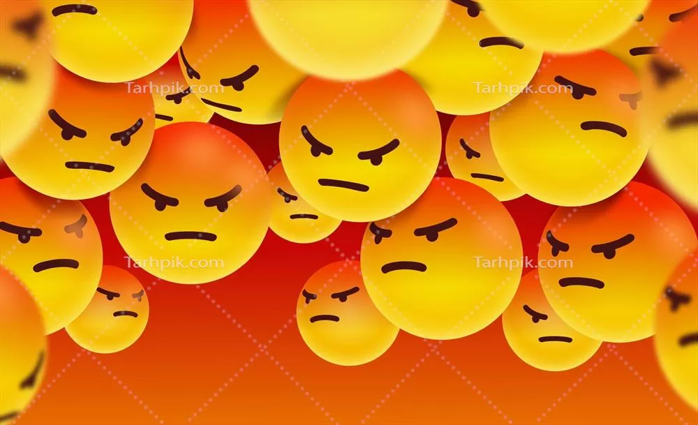 گروه کاراکترهای ایموجی عصبانی و وکتوری در طراحی گرافیکی