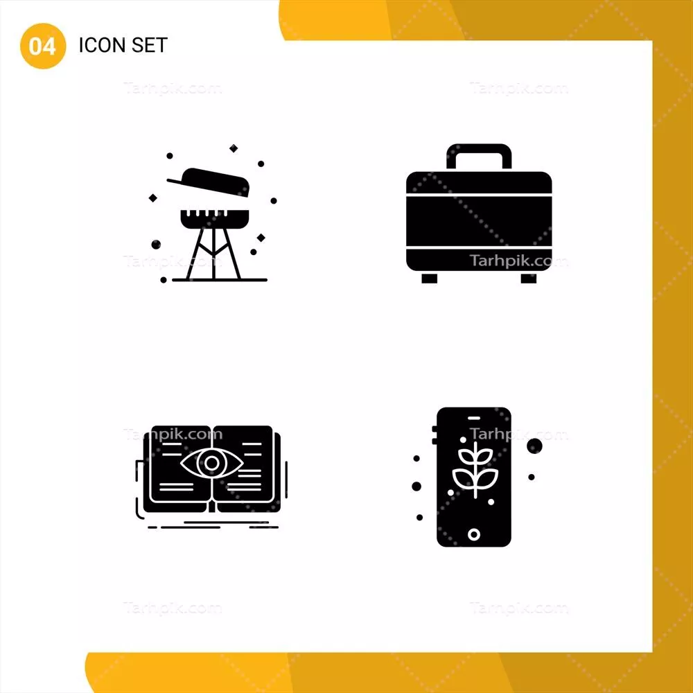 وکتور مجموعه چهار نماد مدرن و ساده برای باربکیو در تابستان