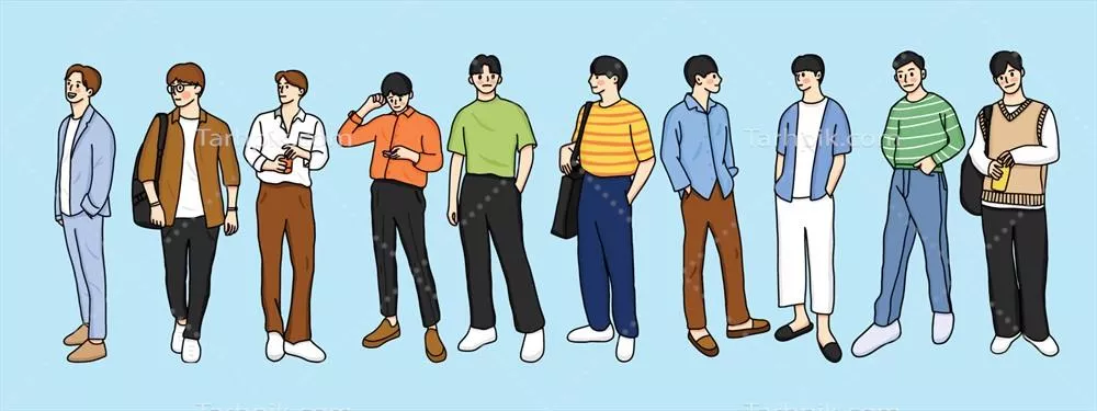 وکتور گروه مردان با لباسها و سبکهای مختلف: تنوع استایل در زندگی روزمره