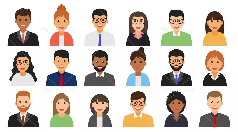 وکتور بررسی نمادهای گروهی از مردان و زنان کارمندی و نمایه های شغلی