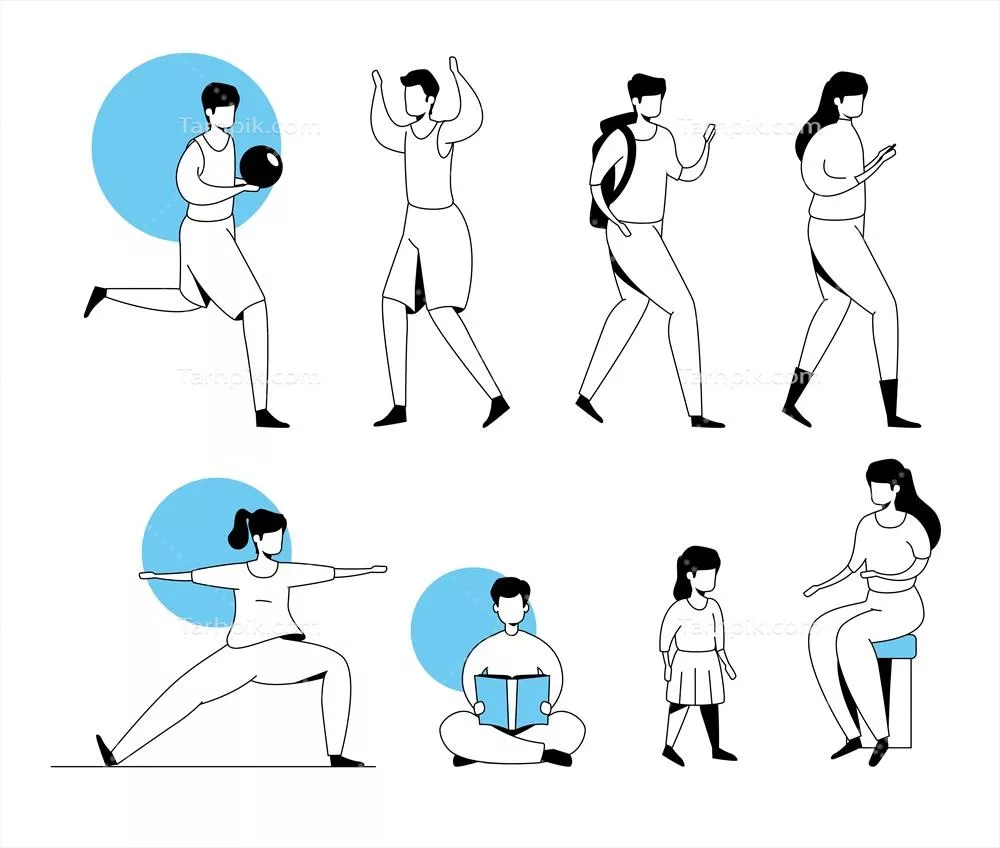 وکتور گروه شخصیتهای آواتار در حال انجام فعالیتهای مختلف هنری و تفریحی