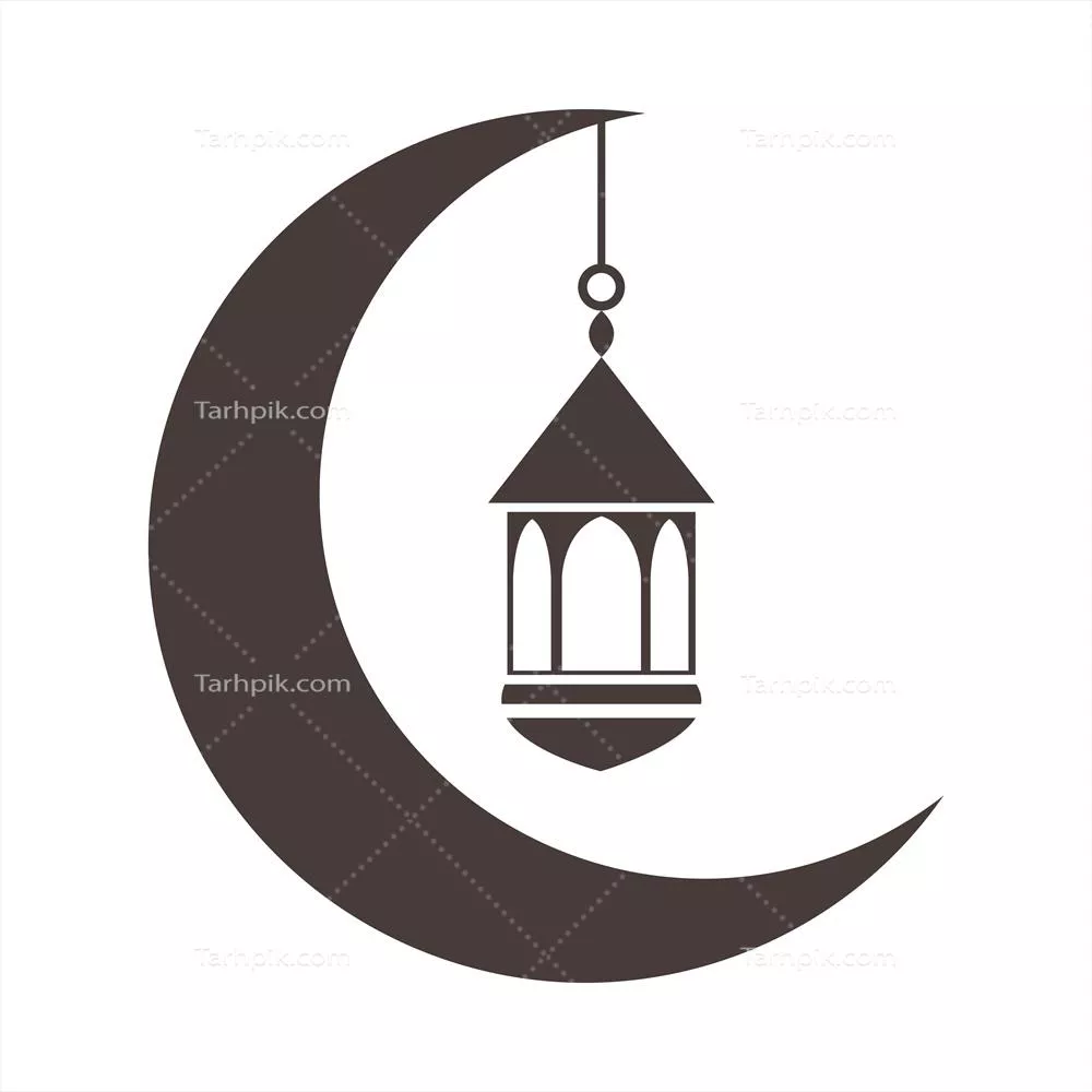 وکتور آیکون سیلوئت ماه نیمه با فانوس در جشن رمضان اسلامی و عربی