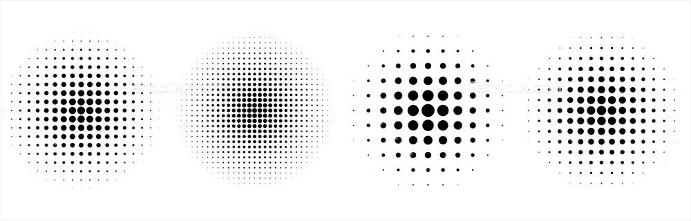 وکتور مجموعه چهار پس‌زمینه دایره‌ای کلاسیک با نقطه‌چینی نیمه‌تون