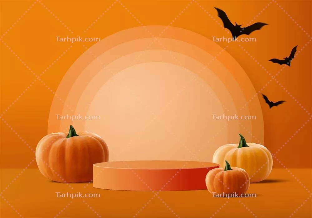 وکتور صحنه مینیمالیستی هالووین سه‌بعدی با سکو و پلتفرم مناسب برای نمایش
