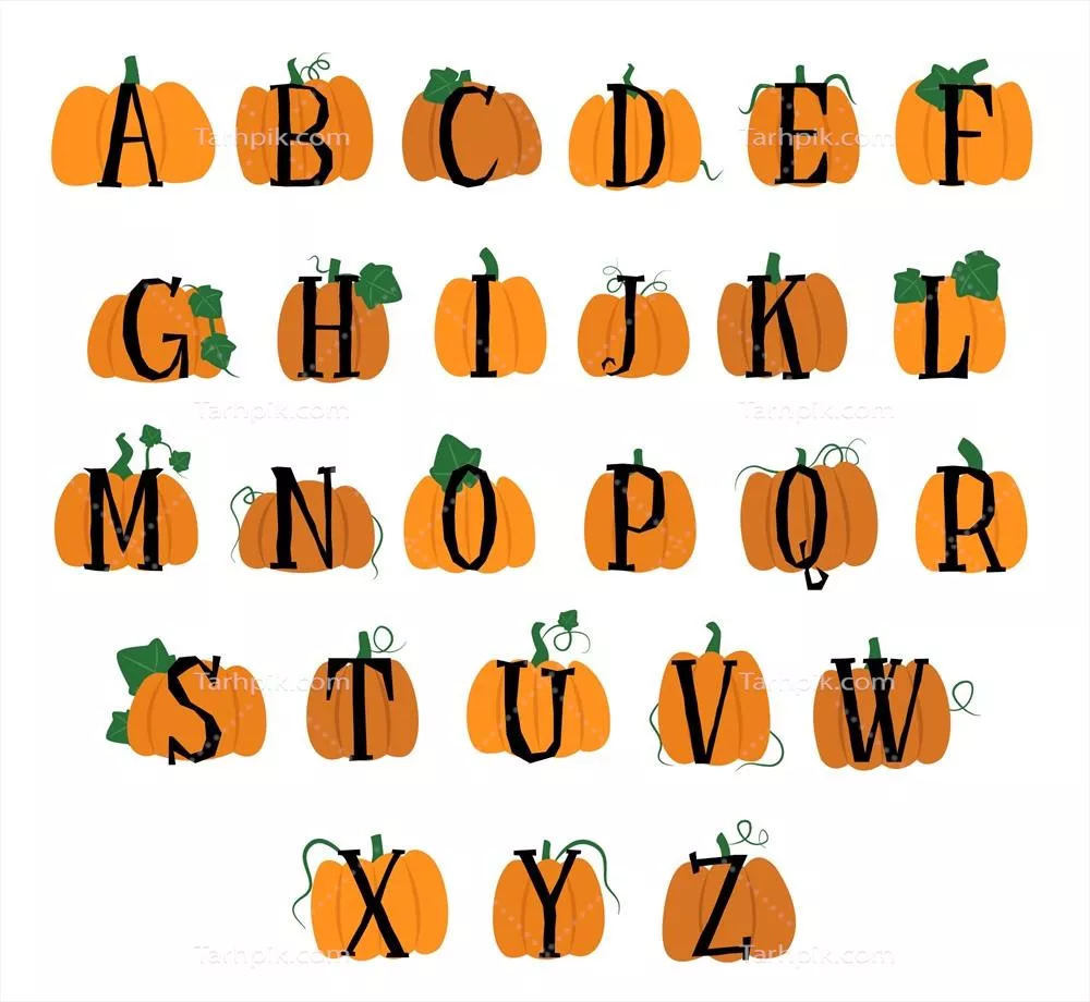 وکتور حروف الفبا با طرح کدو تنبل هالووین برای طراحی های خلاقانه